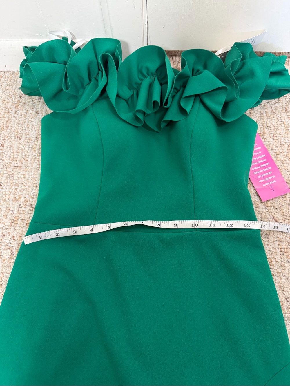 Xscape Emerald One-Shoulder Ruffle Gown with High Slit - Picture 9 of 10
